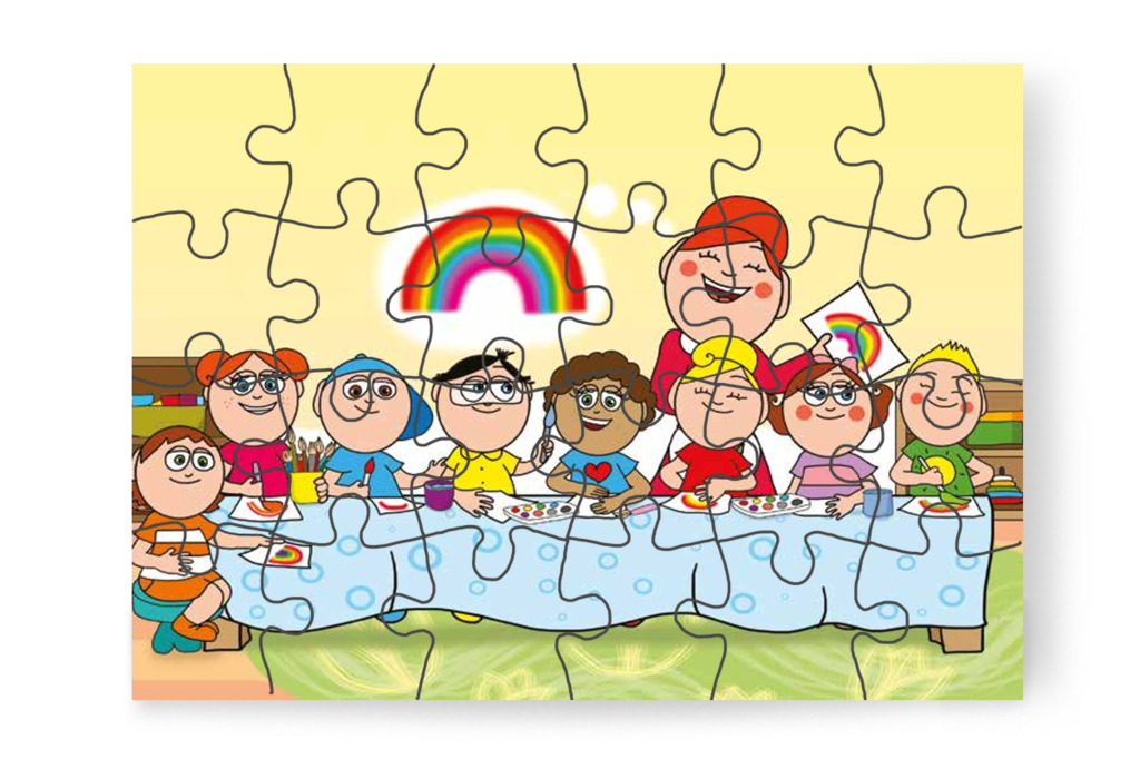 A gyerekek szivárványt festenek – 24 darabos karton puzzle | Óvónéni és a szőnyeg