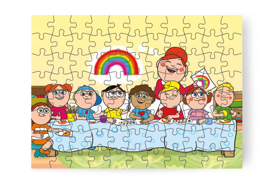 A gyerekek szivárványt festenek – 88 darabos karton puzzle | Óvónéni és a szőnyeg