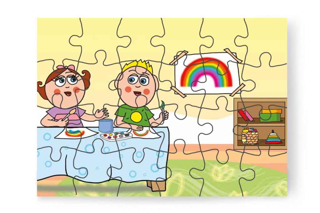 Natali kijavítja Patrik színeit – 24 darabos karton puzzle | Óvónéni és a szőnyeg
