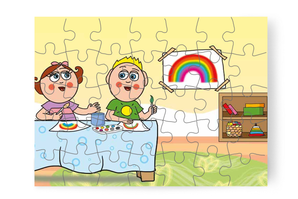 Natali kijavítja Patrik színeit – 35 darabos karton puzzle | Óvónéni és a szőnyeg