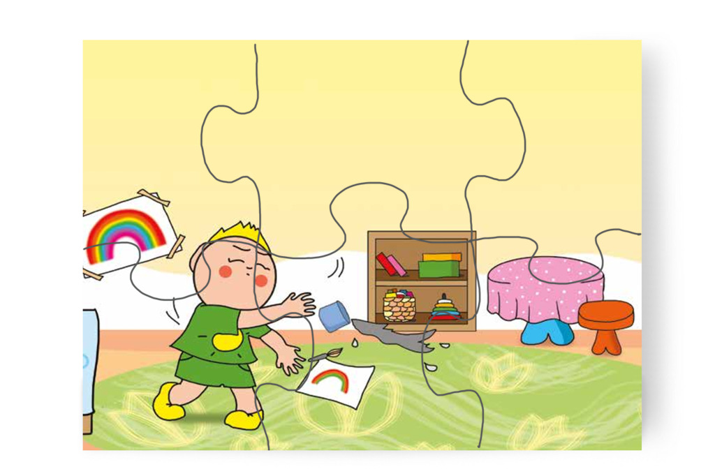 Patrik kiönti a festékes vizet – 6 darabos karton puzzle | Óvónéni és a szőnyeg
