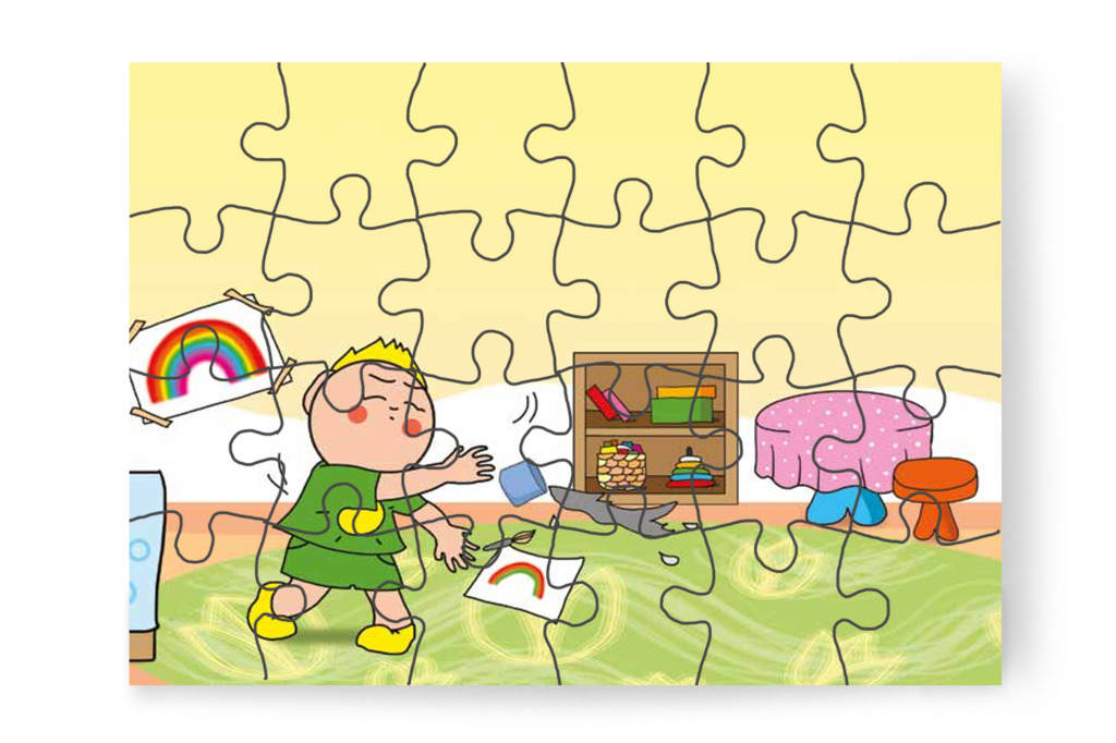 Patrik kiönti a festékes vizet – 24 darabos karton puzzle | Óvónéni és a szőnyeg