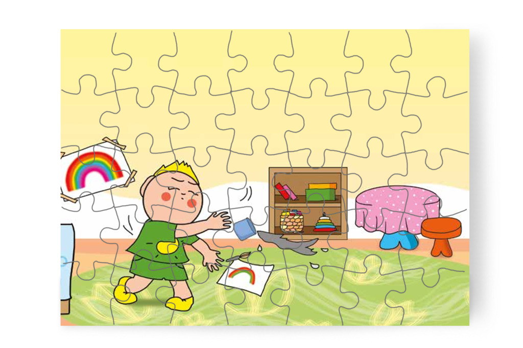 Patrik kiönti a festékes vizet – 35 darabos karton puzzle | Óvónéni és a szőnyeg
