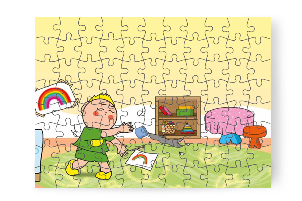 Patrik kiönti a festékes vizet – 88 darabos karton puzzle | Óvónéni és a szőnyeg