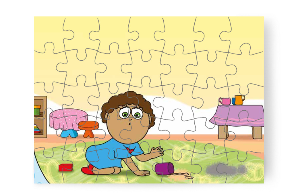 Dolly kiborítja a gyümölcsteát – 35 darabos karton puzzle | Óvónéni és a szőnyeg