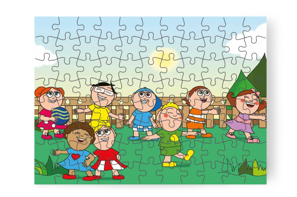 A gyerekek az udvaron játszanak – 88 darabos karton puzzle | Óvónéni és a szőnyeg