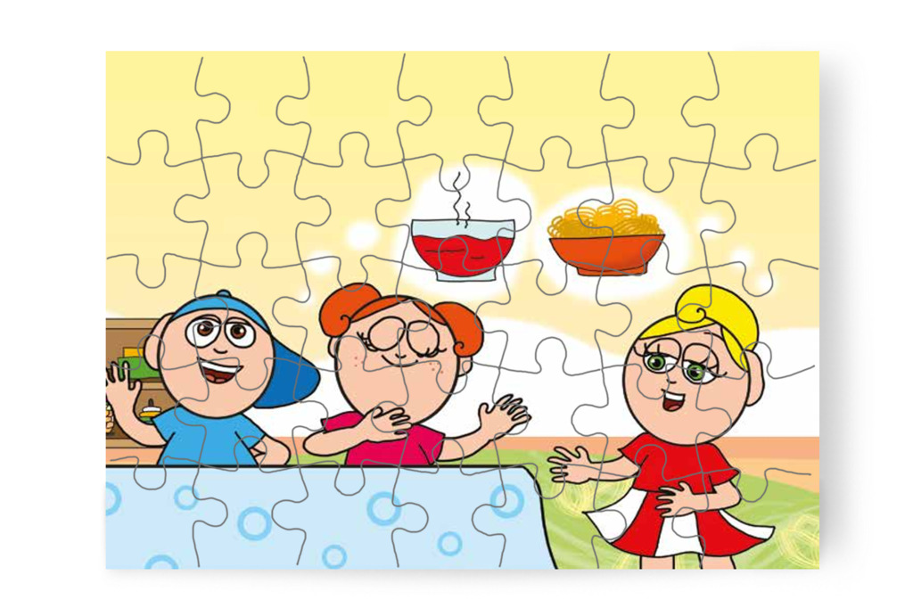 Mindenki várja a paradicsomlevest – 35 darabos karton puzzle | Óvónéni és a szőnyeg
