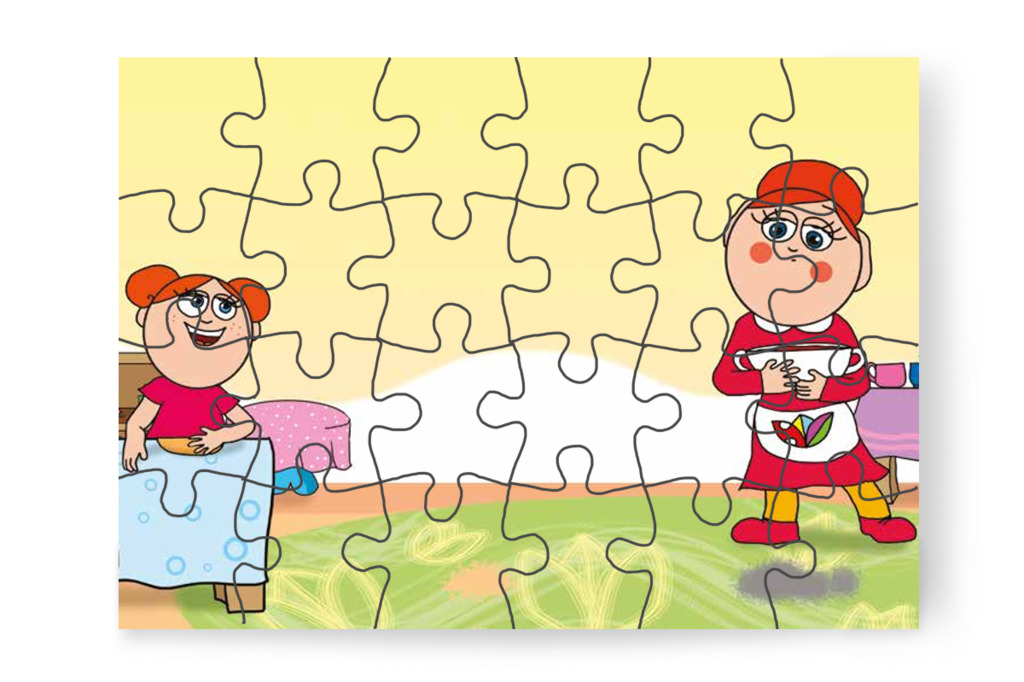 Óvónéni óvatosan hozza a levest – 24 darabos karton puzzle | Óvónéni és a szőnyeg