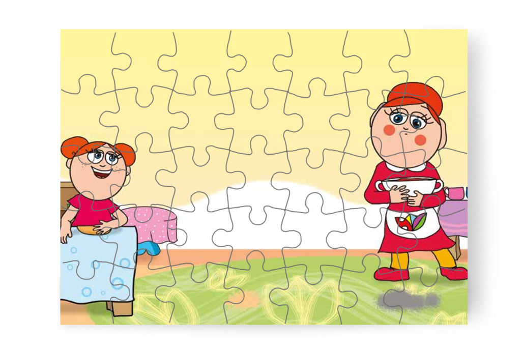 Óvónéni óvatosan hozza a levest – 35 darabos karton puzzle | Óvónéni és a szőnyeg
