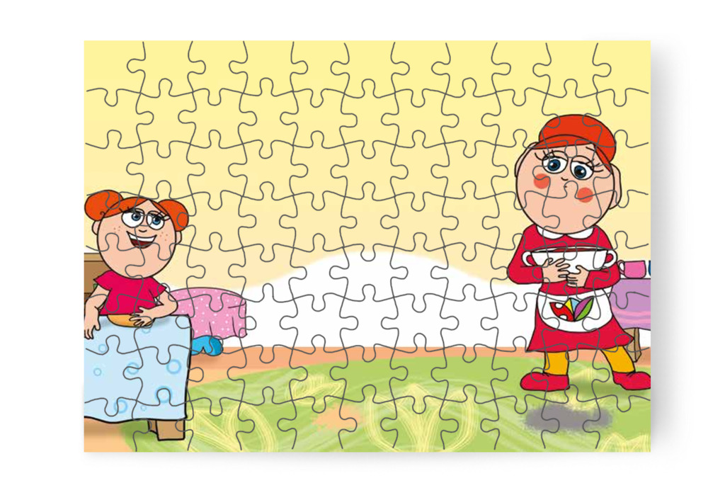 Óvónéni óvatosan hozza a levest – 88 darabos karton puzzle | Óvónéni és a szőnyeg