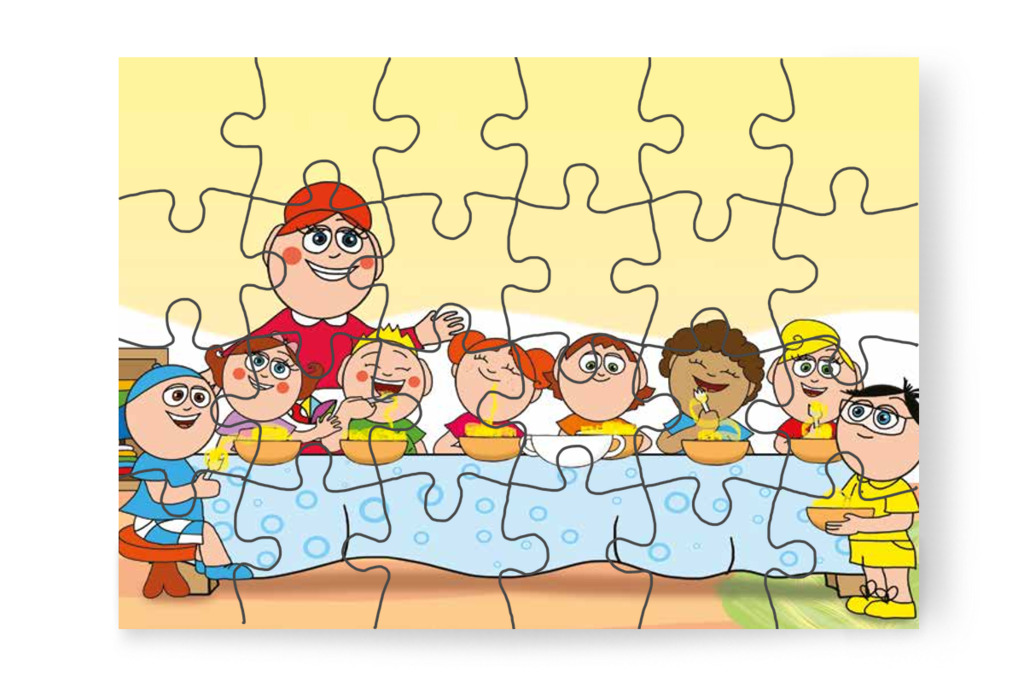 Végül együtt megebédelnek – 24 darabos karton puzzle | Óvónéni és a szőnyeg