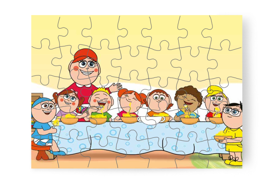 Végül együtt megebédelnek – 35 darabos karton puzzle | Óvónéni és a szőnyeg