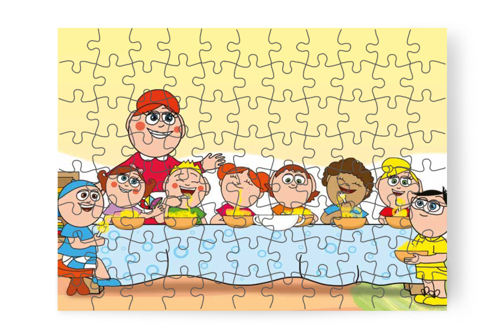 Végül együtt megebédelnek – 88 darabos karton puzzle | Óvónéni és a szőnyeg