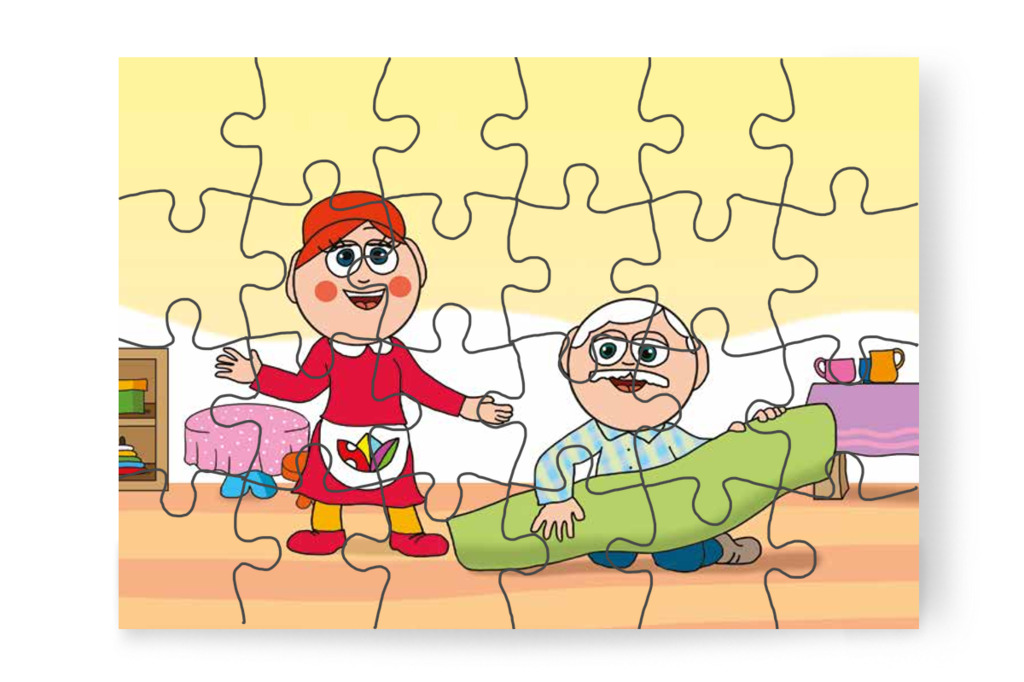 Tamás bácsi elviszi a szőnyeget – 24 darabos karton puzzle | Óvónéni és a szőnyeg