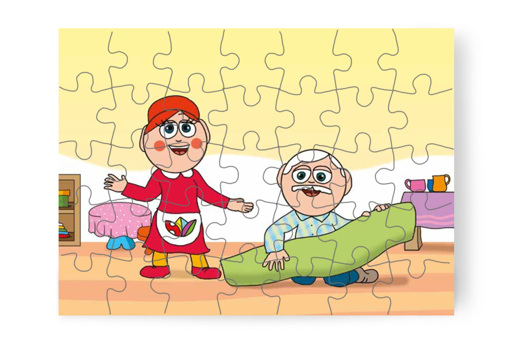 Tamás bácsi elviszi a szőnyeget – 35 darabos karton puzzle | Óvónéni és a szőnyeg