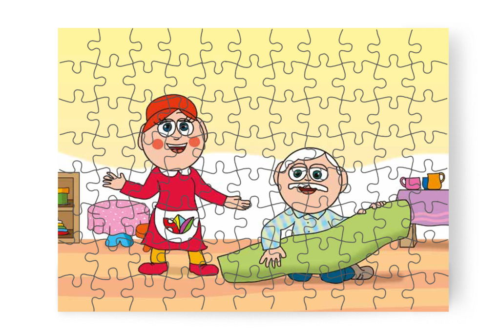 Tamás bácsi elviszi a szőnyeget – 88 darabos karton puzzle | Óvónéni és a szőnyeg