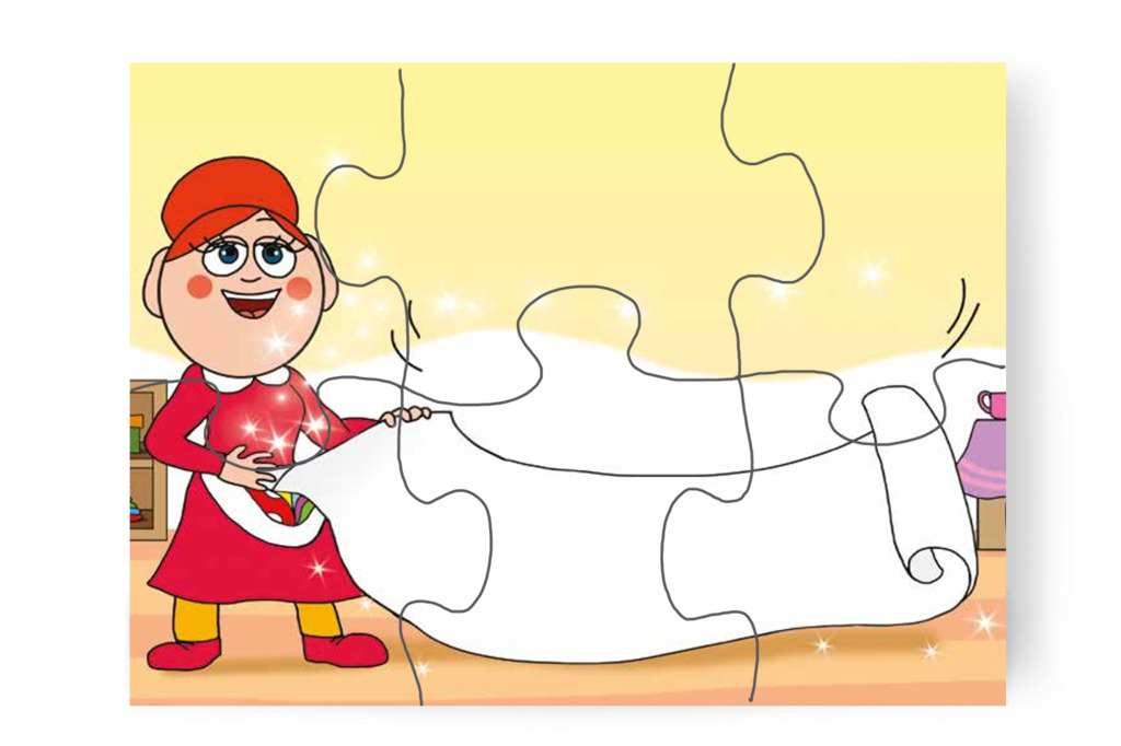 Óvónéni hatalmas papírt terít le – 6 darabos karton puzzle | Óvónéni és a szőnyeg