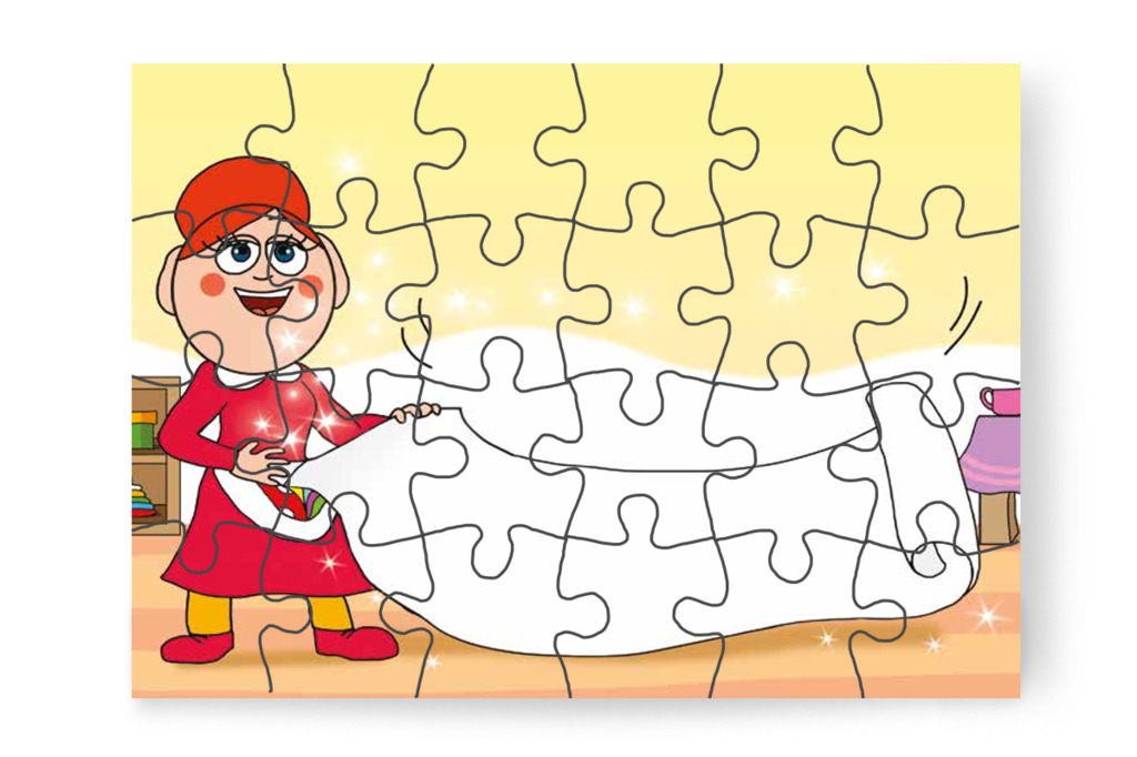 Óvónéni hatalmas papírt terít le – 24 darabos karton puzzle | Óvónéni és a szőnyeg
