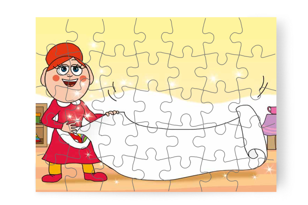 Óvónéni hatalmas papírt terít le – 35 darabos karton puzzle | Óvónéni és a szőnyeg