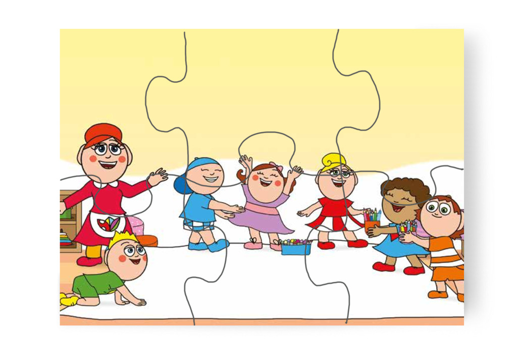A gyerekek zsírkrétákat hoznak – 6 darabos karton puzzle | Óvónéni és a szőnyeg