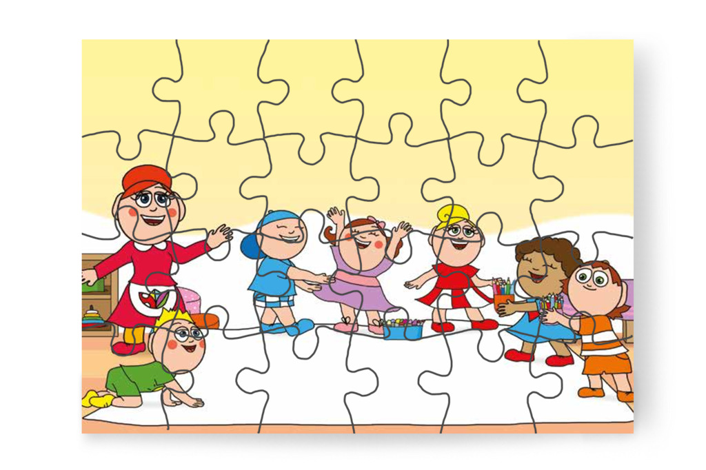 A gyerekek zsírkrétákat hoznak – 24 darabos karton puzzle | Óvónéni és a szőnyeg
