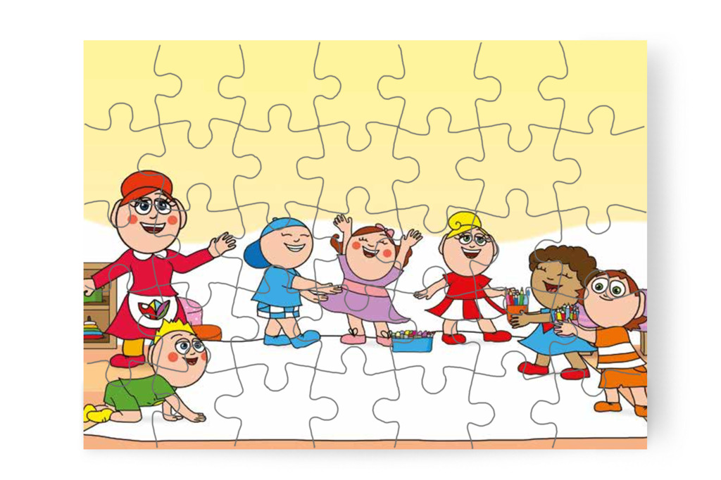 A gyerekek zsírkrétákat hoznak – 35 darabos karton puzzle | Óvónéni és a szőnyeg
