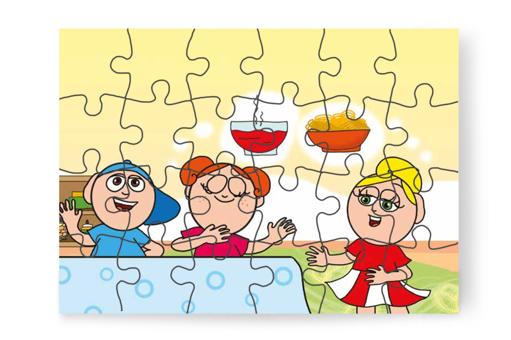 Mindenki várja a paradicsomlevest – 24 darabos karton puzzle | Óvónéni és a szőnyeg