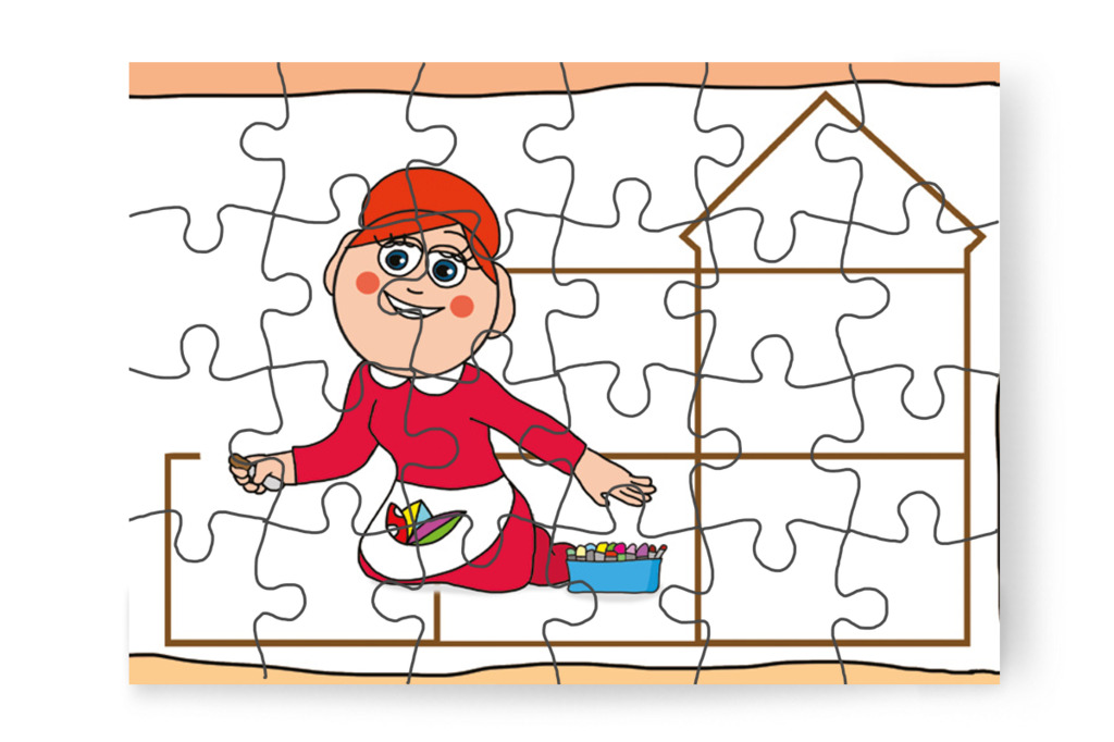 Óvónéni felrajzolja a kastély szobáit – 24 darabos karton puzzle | Óvónéni és a szőnyeg