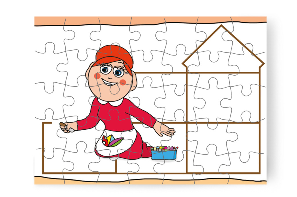 Óvónéni felrajzolja a kastély szobáit – 35 darabos karton puzzle | Óvónéni és a szőnyeg