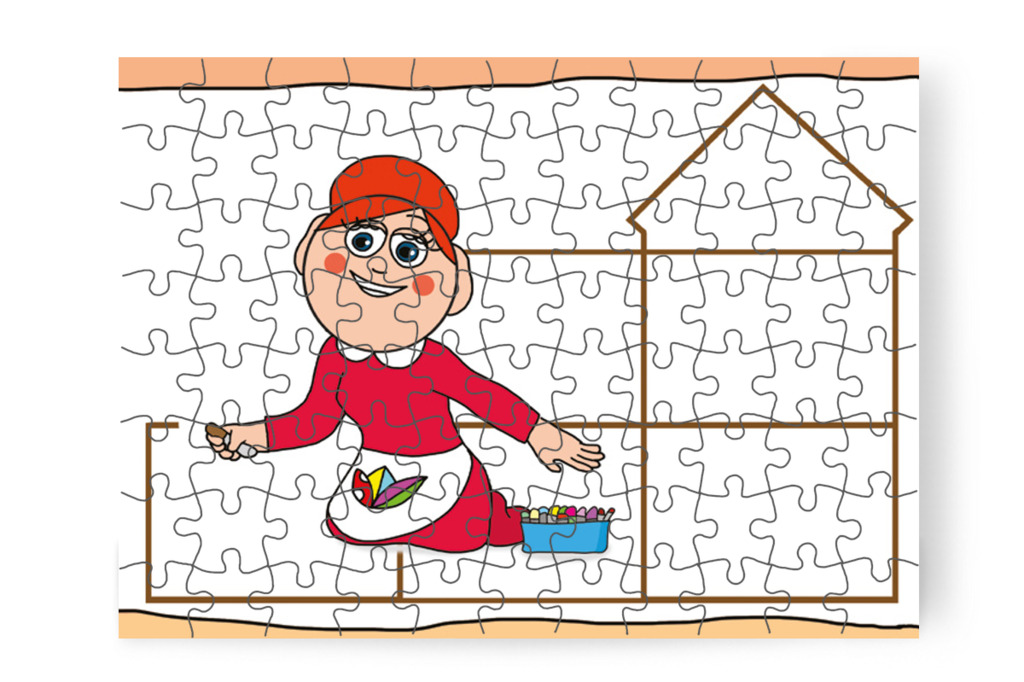 Óvónéni felrajzolja a kastély szobáit – 88 darabos karton puzzle | Óvónéni és a szőnyeg