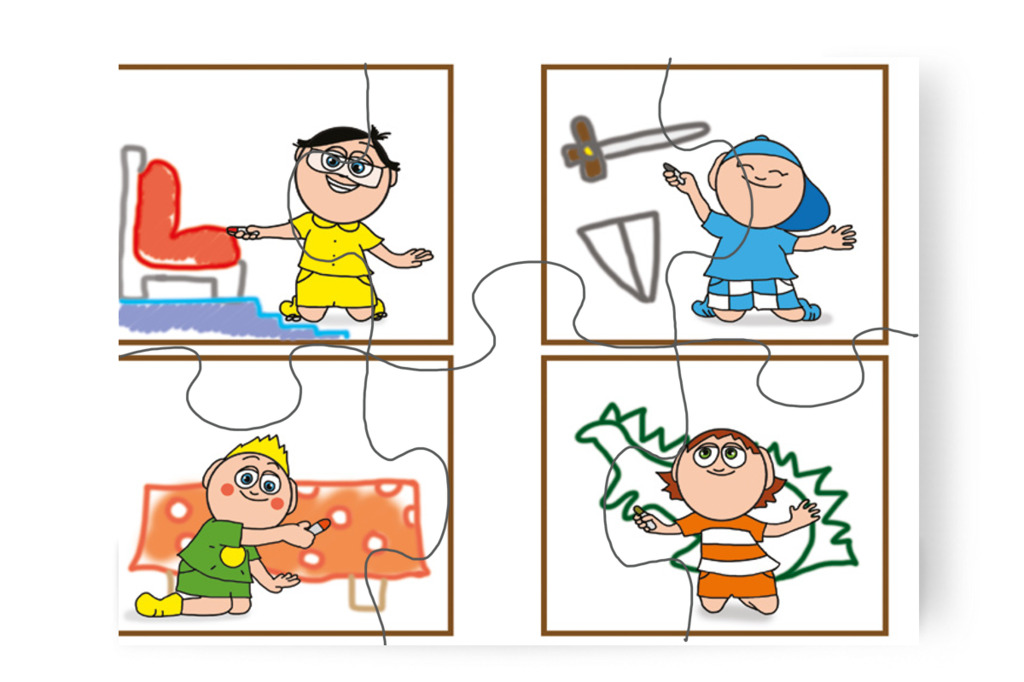 A fiúk berendezik a kastélyt – 6 darabos karton puzzle | Óvónéni és a szőnyeg