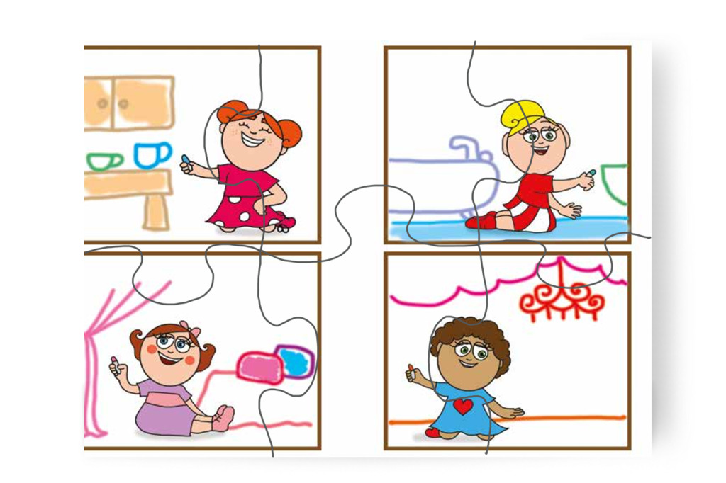 A lányok is megrajzolják a szobákat – 6 darabos karton puzzle | Óvónéni és a szőnyeg