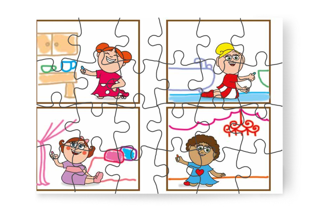 A lányok is megrajzolják a szobákat – 24 darabos karton puzzle | Óvónéni és a szőnyeg