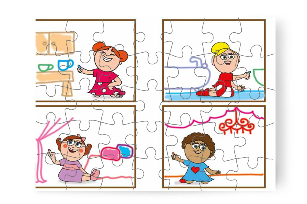 A lányok is megrajzolják a szobákat – 35 darabos karton puzzle | Óvónéni és a szőnyeg