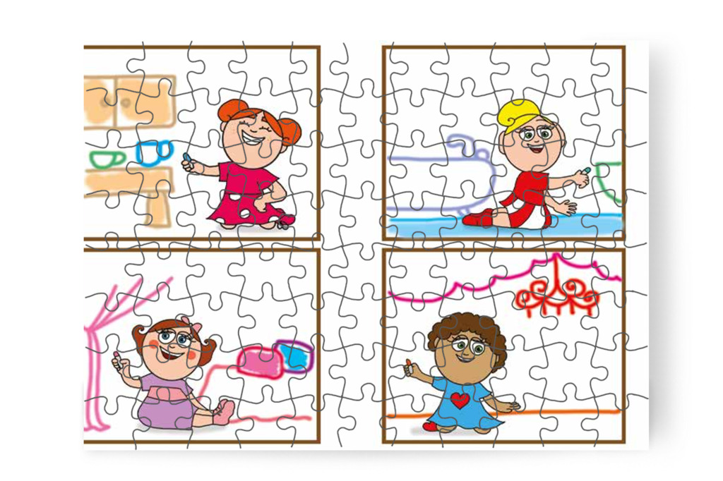A lányok is megrajzolják a szobákat – 88 darabos karton puzzle | Óvónéni és a szőnyeg
