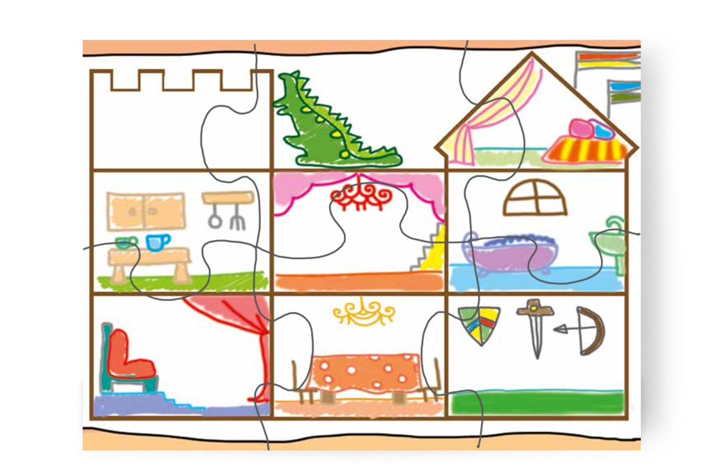 Elkészül a közös rajzolt kastély – 6 darabos karton puzzle | Óvónéni és a szőnyeg