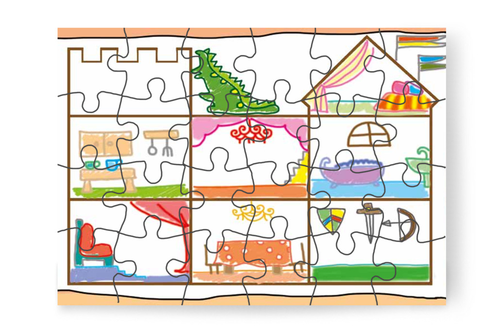 Elkészül a közös rajzolt kastély – 24 darabos karton puzzle | Óvónéni és a szőnyeg