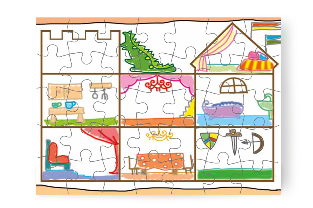 Elkészül a közös rajzolt kastély – 35 darabos karton puzzle | Óvónéni és a szőnyeg