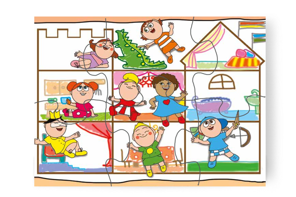 A gyerekek játszanak a kastélyban – 6 darabos karton puzzle | Óvónéni és a szőnyeg
