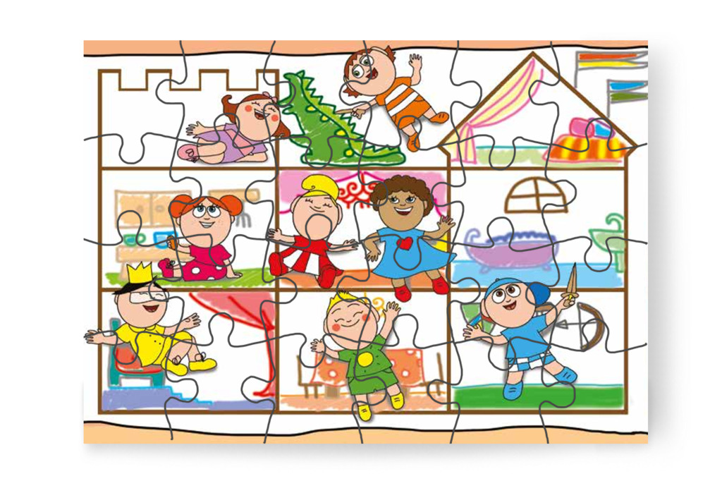 A gyerekek játszanak a kastélyban – 24 darabos karton puzzle | Óvónéni és a szőnyeg