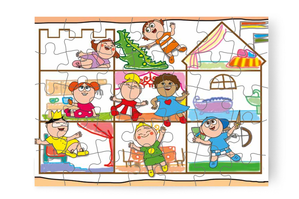 A gyerekek játszanak a kastélyban – 35 darabos karton puzzle | Óvónéni és a szőnyeg
