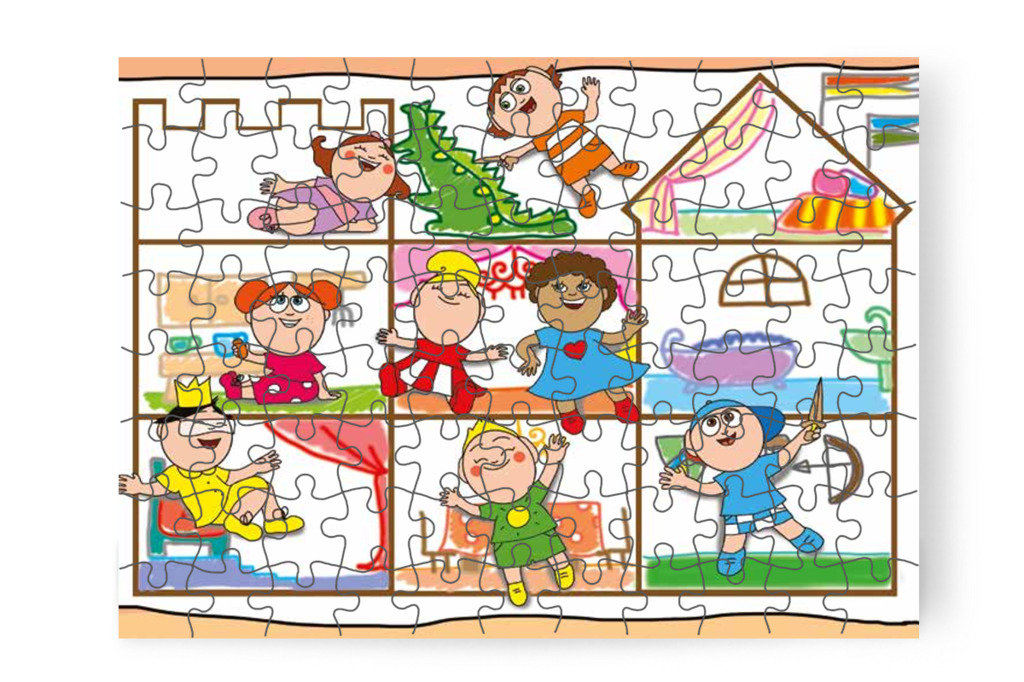 A gyerekek játszanak a kastélyban – 88 darabos karton puzzle | Óvónéni és a szőnyeg