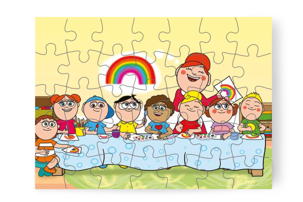 A gyerekek szivárványt festenek – 35 darabos karton puzzle | Óvónéni és a szőnyeg