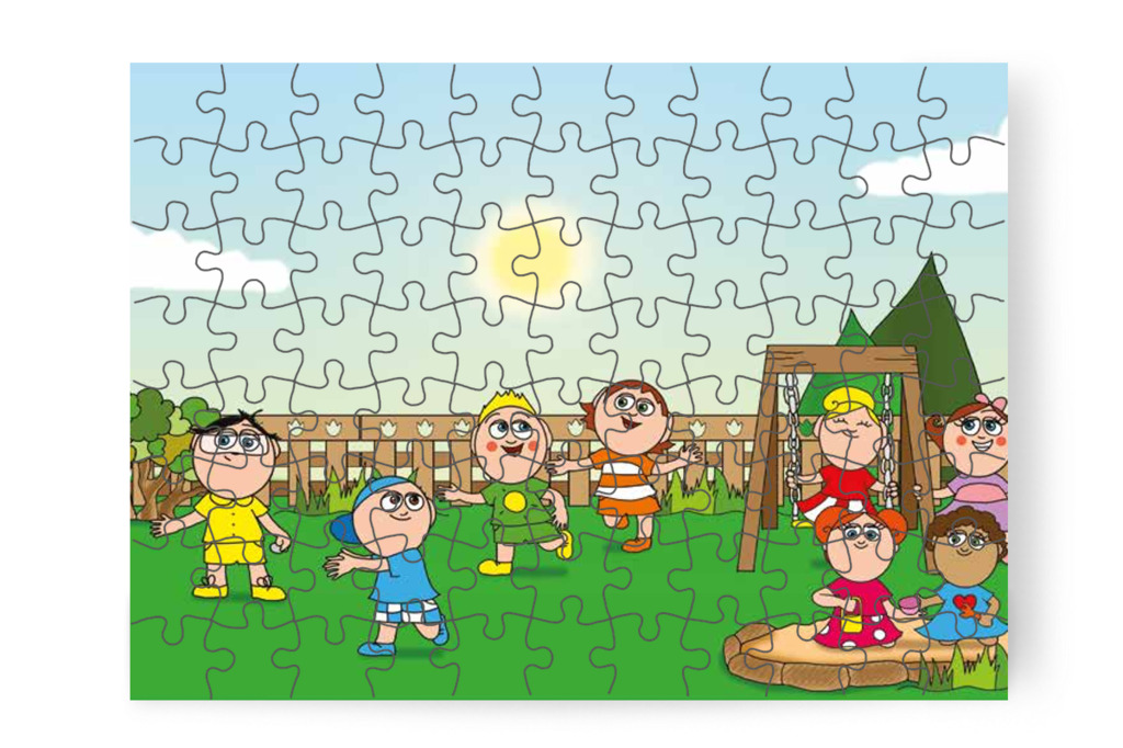 A gyerekek az udvaron játszanak – 88 darabos karton puzzle | Tamás és a rosszalkodás