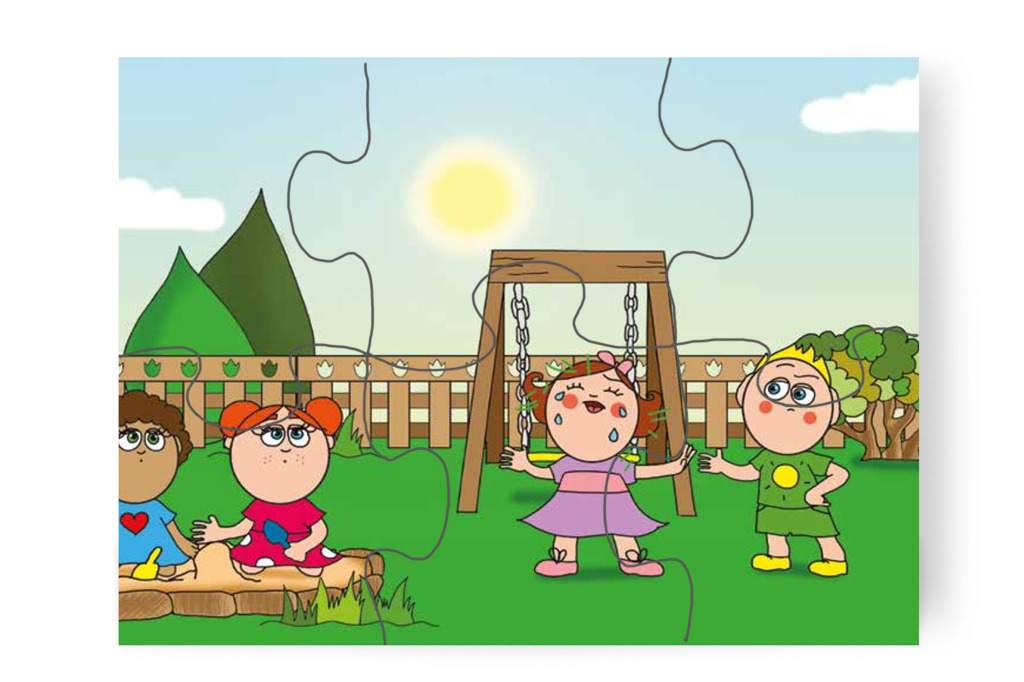 Patrik füvet szór Natali hajába – 6 darabos karton puzzle | Tamás és a rosszalkodás