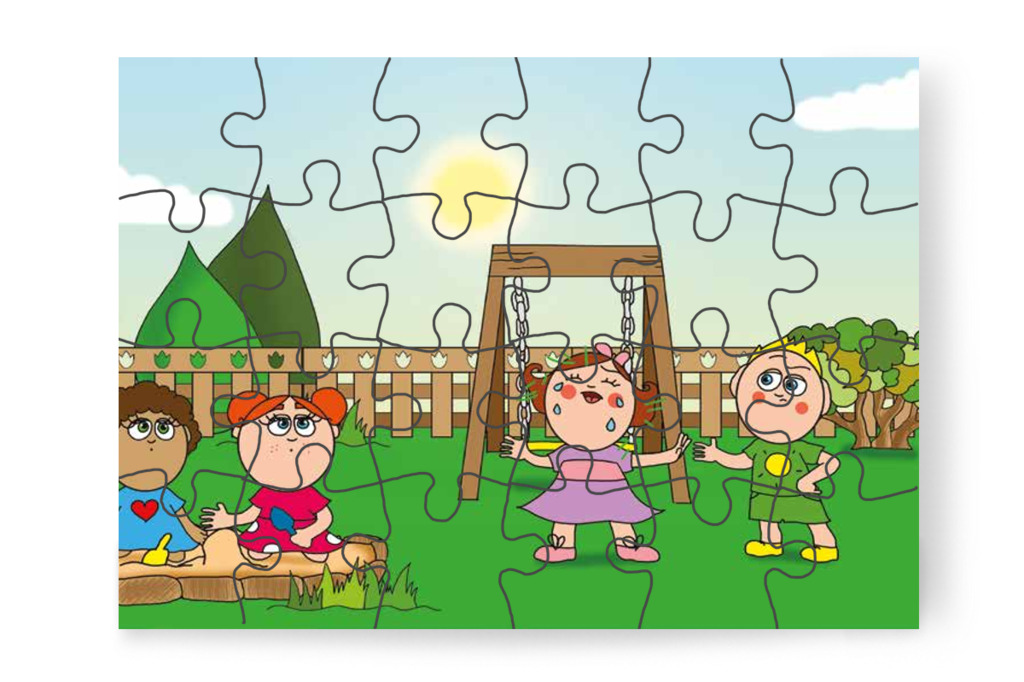Patrik füvet szór Natali hajába – 24 darabos karton puzzle | Tamás és a rosszalkodás