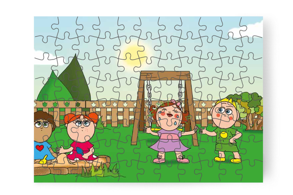 Patrik füvet szór Natali hajába – 88 darabos karton puzzle | Tamás és a rosszalkodás