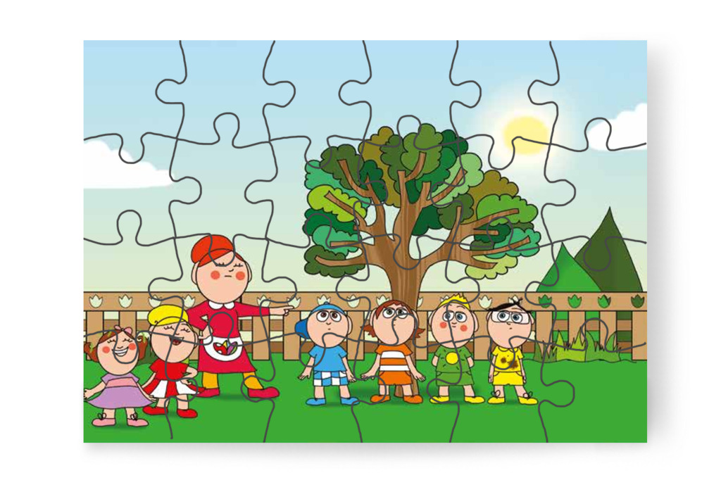 A fiúk a Büntifa alatt sorakoznak – 24 darabos karton puzzle | Tamás és a rosszalkodás