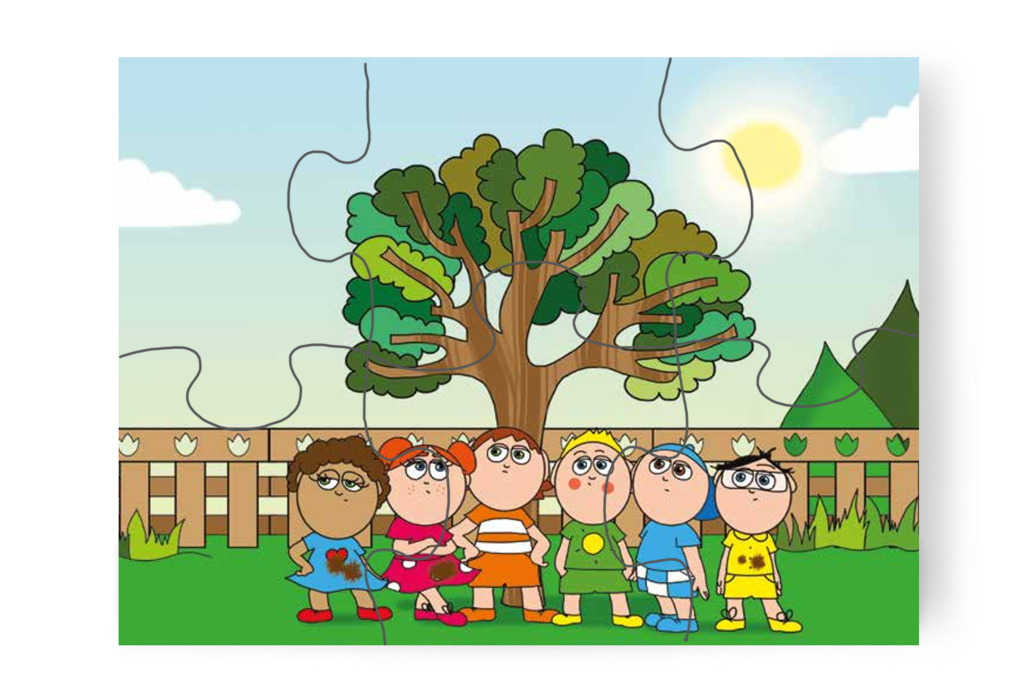 Hat gyerek vár a Büntifánál – 6 darabos karton puzzle | Tamás és a rosszalkodás