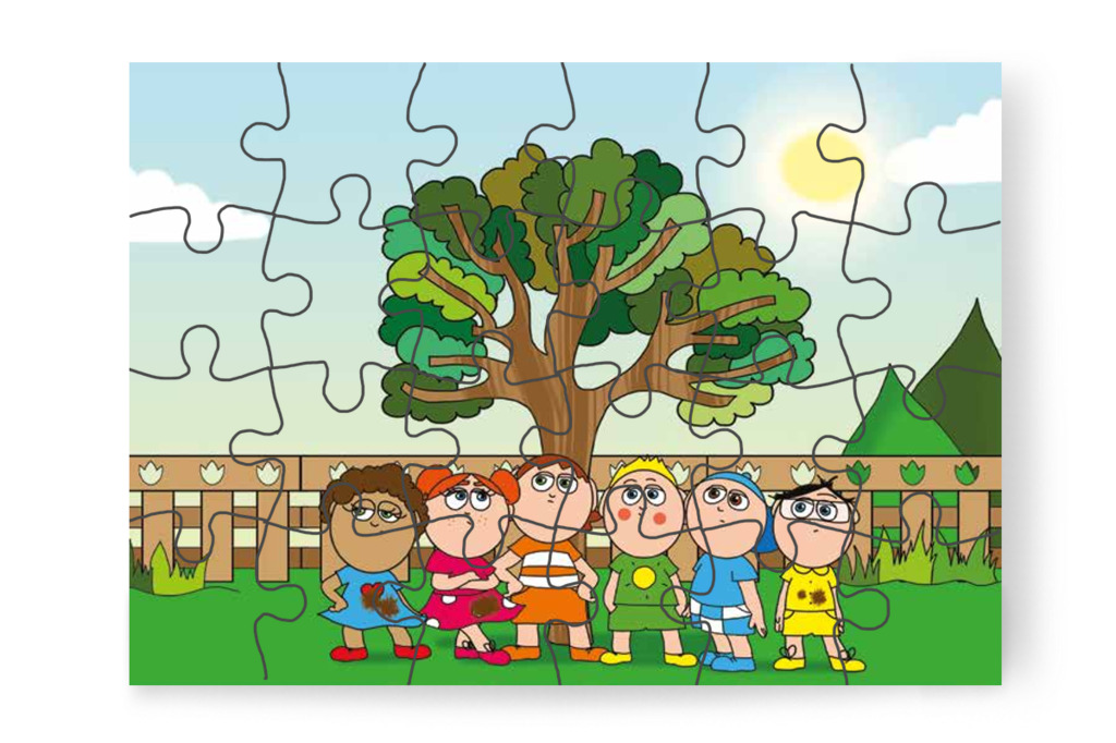 Hat gyerek vár a Büntifánál – 24 darabos karton puzzle | Tamás és a rosszalkodás